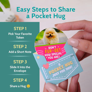 T MARIE 50 Pocket Hugs with Envelopes - 2.5” Mini Cards Tokens of Positivity and Appreciation - Positive Affirmation Gifts for Kids, Grandkids, Friends, Students, Teachers, Random Acts of Kindness