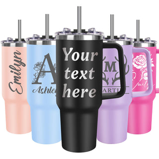 Personalized 40 oz Tumbler with Handle and Straw, Custom Tumbler with Picture, Logo, Text, Stainless Steel Travel Coffee Mug Cup, Personalized Gifts For Women Men Birthday Mother's Day Father's Day