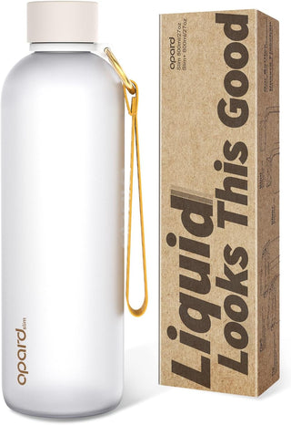 Opard Slim Water Bottle 27oz, Dishwasher Safe Plastic Water Bottle BPA-Free, Leakproof Screw Top, Cream White, Reusable for Travel School Sport Gym Hiking
