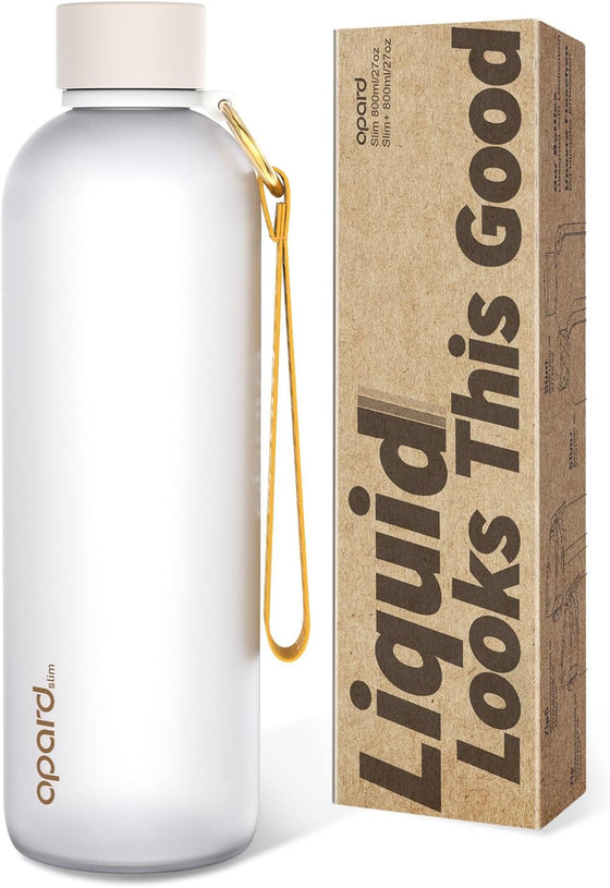 Opard Slim Water Bottle 27oz, Dishwasher Safe Plastic Water Bottle BPA-Free, Leakproof Screw Top, Cream White, Reusable for Travel School Sport Gym Hiking