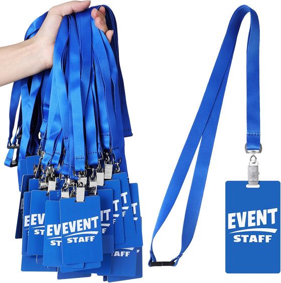 Qilery 50 Sets Event Staff Lanyards with PVC Pass Card Blue Event Staff Breakaway Lanyard Volunteer ID Badges with Metal Swivel Hook for Sporting Concert Party Organizer Conference Office Supplies