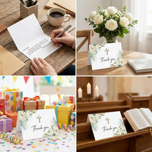 50Pcs Cross Flower Thank You & Sympathy Cards - 4 x 6 Inch Blank Inside Greeting Cards with Envelopes and Stickers for Wedding, Baptism, Baby Shower, Bridal Shower, Funeral