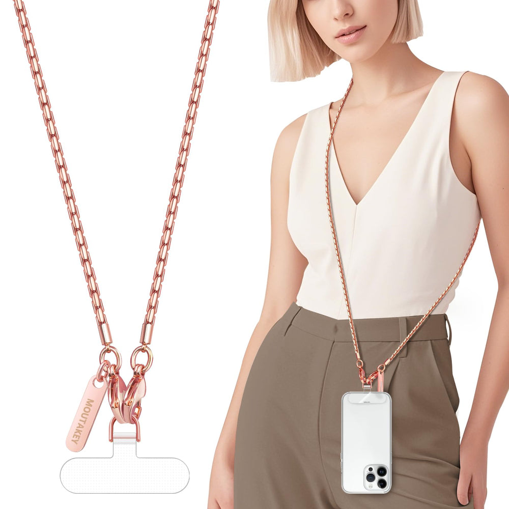 MOUTAKEY Phone Wrist Strap Metal Phone Chain Wristlet Strap Detachable iPhone Lanyard Wrist with 2 Tether Tabs iPhone Charm strap For Women girls Shopping Traveling Party Walking
