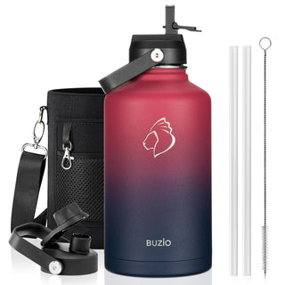 BUZIO 40oz Insulated Water Bottle, Triple Wall Vacuum Stainless Steel Water Flask with 2 lids, Lead-Free BPA-Free Straw Lid Sports Canteen Jug, Cold 48H & Hot 24H- Black