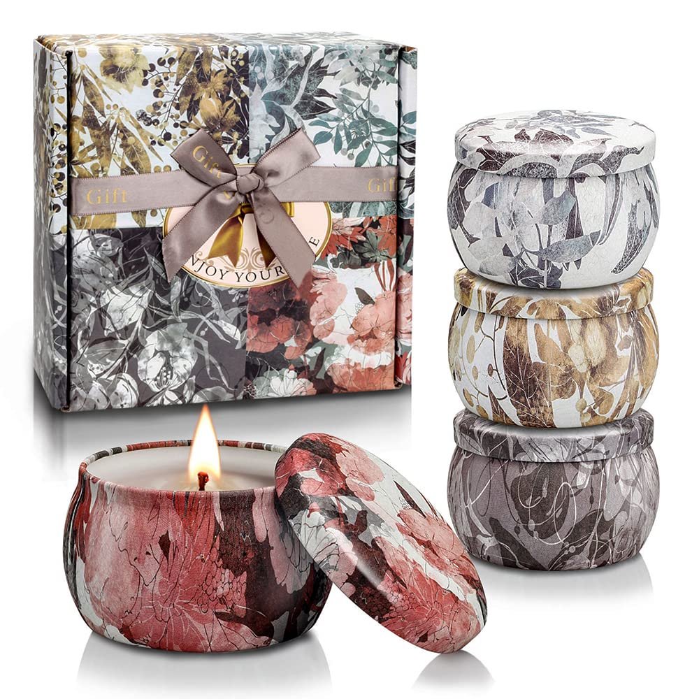 Christmas Candle Gift Set for Women, 4 Pack Long Lasting Soy Wax Candles with Lavender, Cookie, Fir & Cinnamon Apple Scents, Aromatherapy Candles for Home, Perfect Holiday Gifts