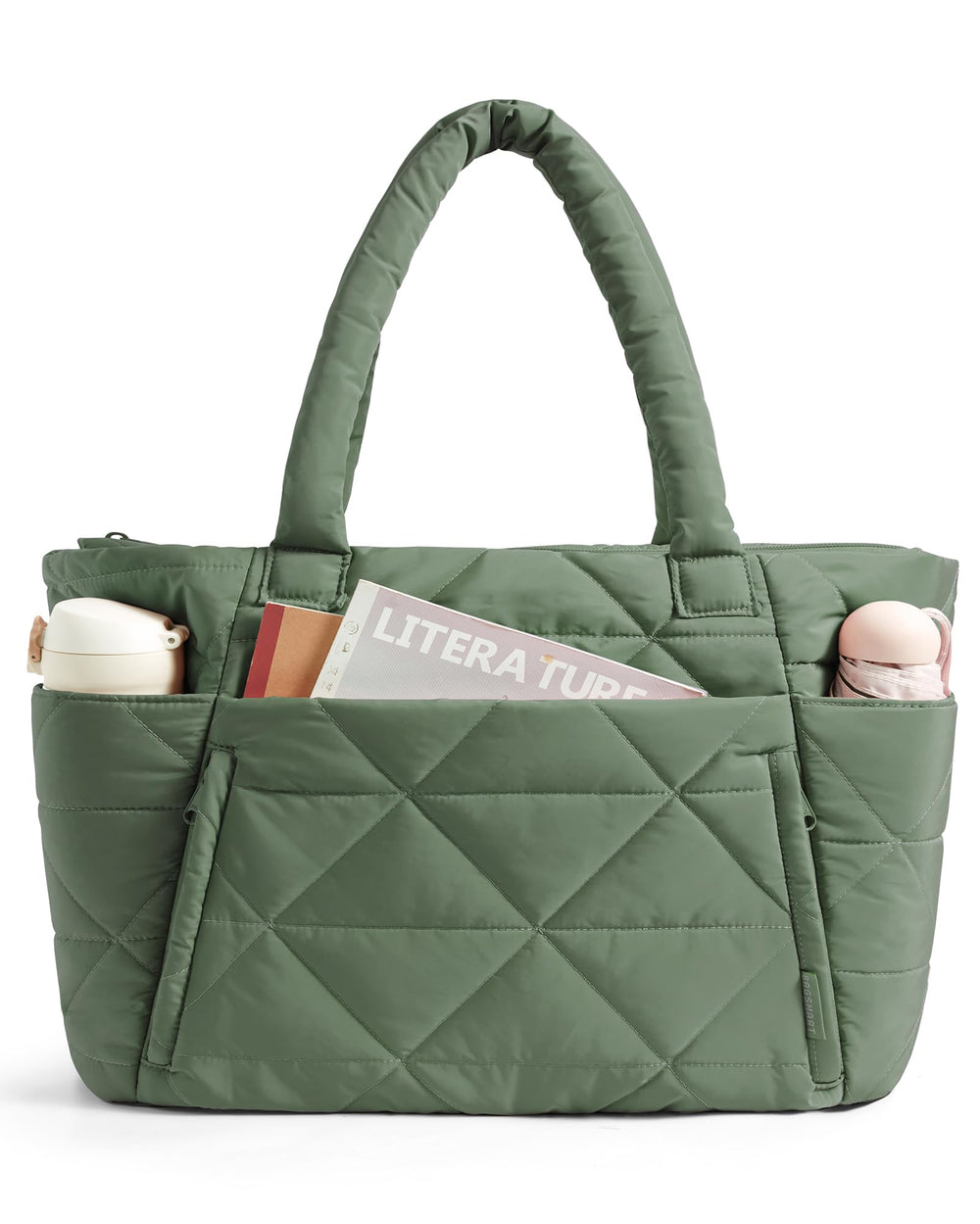 BAGSMART Tote Bag for Women, Puffer Tote Bag with Zipper, Large Quilted Shoulder Bag with Compartments for Travel, Work, Gym