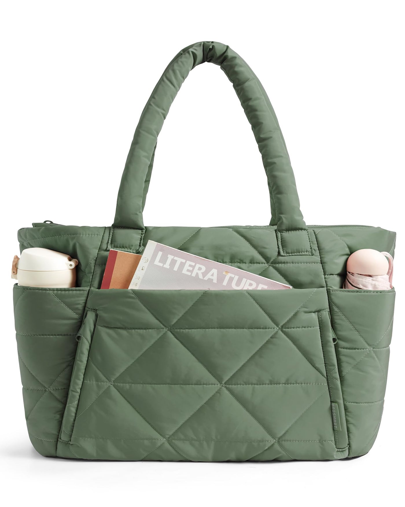 BAGSMART Tote Bag for Women, Puffer Tote Bag with Zipper, Large Quilted Shoulder Bag with Compartments for Travel, Work, Gym