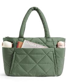 BAGSMART Tote Bag for Women, Puffer Tote Bag with Zipper, Large Quilted Shoulder Bag with Compartments for Travel, Work, Gym