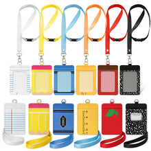 Harloon 6 Pcs Teacher ID Badge Holder with Lanyard Back to School Teacher Gifts Bulk PU Cute Composition Notebook Pencil Crayon Apple ID Badge Holder for First Day of School Stuff Office Gifts Decor