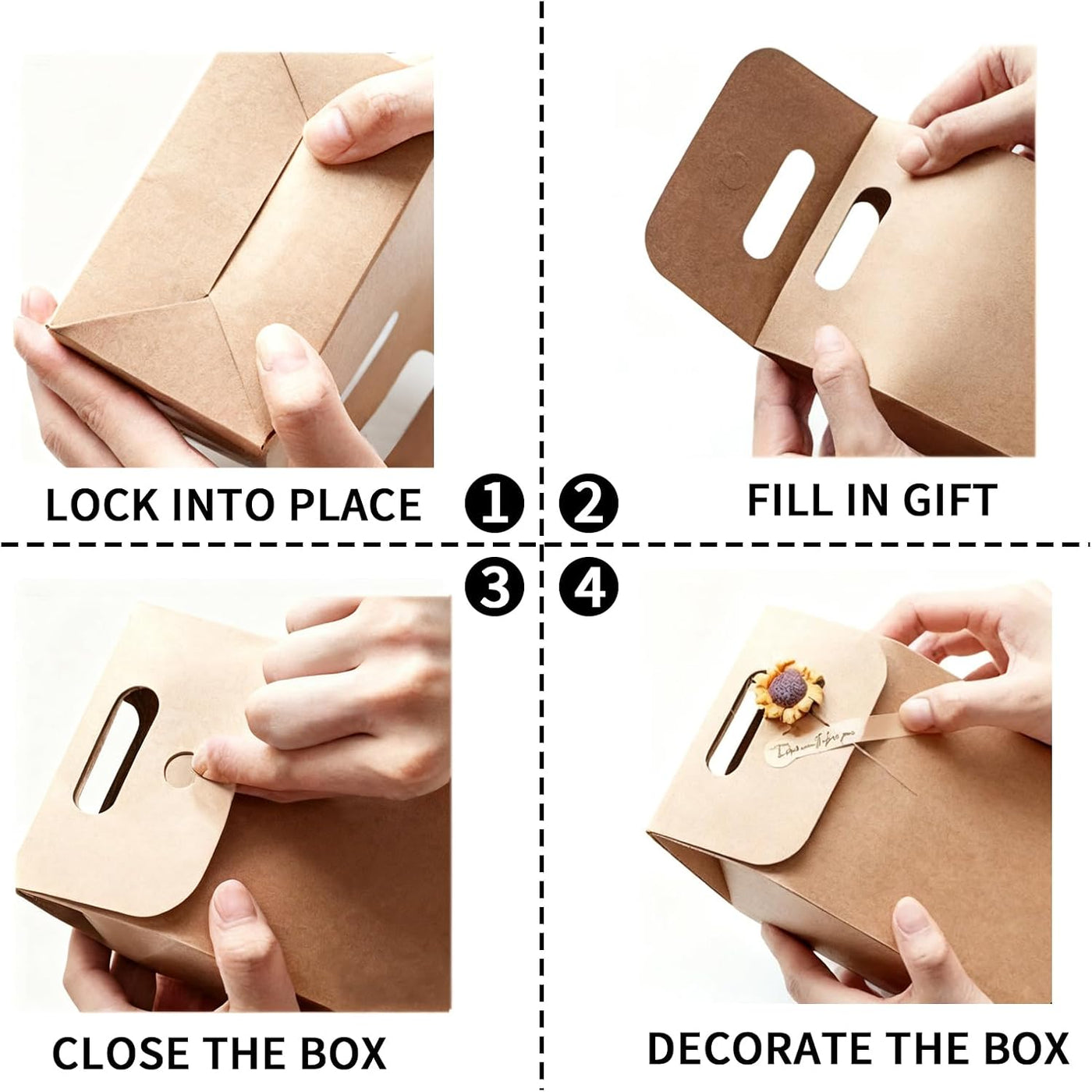 4 Pcs Kraft Paper Gift Bags Gift Boxes with Handles-Recyclable & Sustainable- Sturdy Brown Paper Bags for Gifts Bags, Shopping, Wedding welcome bags, Birthday Party, Christmas