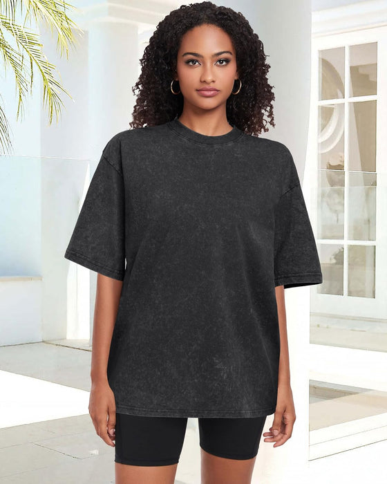 Oversized Tshirts for Women Short Sleeve Crew Neck Vintage Washed Basic Loose Casual Tees 2026 - hover image