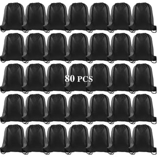 KUUQA 2 Pcs Drawstring Backpack Bags Sports Cinch Sack String Backpack Storage Bags for School Gym Traveling (Black)