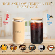 Mr. & Mrs. Glass Tumbler Set, 16oz Glass Cups with Bamboo Lids, Straws & Coasters, Bridal Shower & Wedding Thank You Gift for Couples