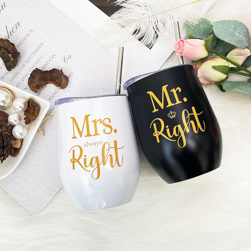 ELEGANTPARK Mr Right and Mrs Always Right Gifts Wedding Gifts for Women Mr&Mrs Wine Tumbler Mrs. 2025 Bag Set Newlyweds Engagement Present for Bride and Groom