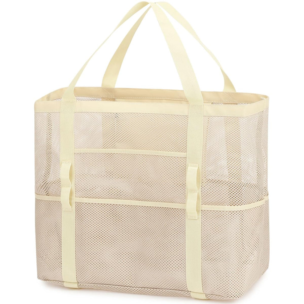 Fammart Mesh Beach Bag for Women, Large Beach Toy Pool Bag with Zipper Pocket, SandProof Cruise Essentials 2026 Family Travel