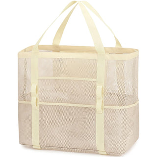 Fammart Mesh Beach Bag for Women, Large Beach Toy Pool Bag with Zipper Pocket, SandProof Cruise Essentials 2026 Family Travel