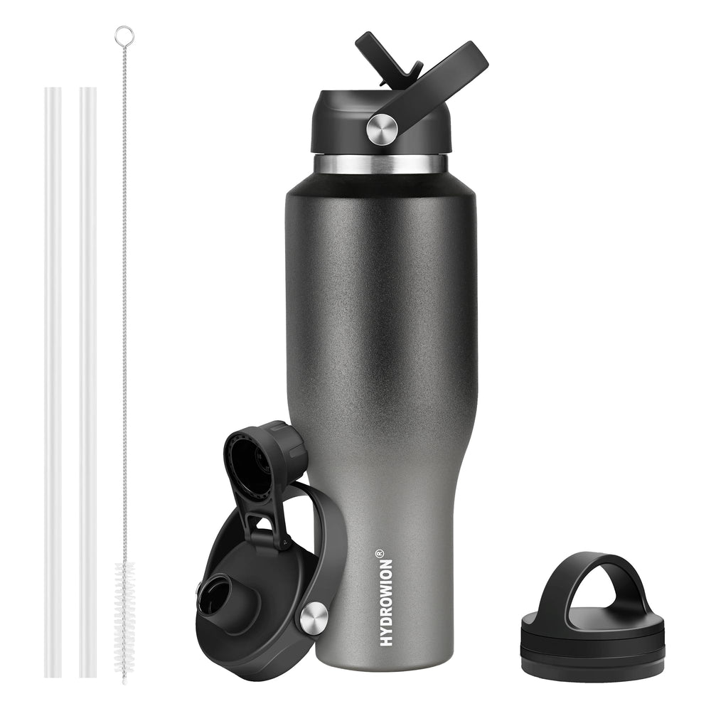 HYDROWION 32oz Stainless Steel Water Bottle(Cold for 48 Hrs, Hot for 24 Hrs), Double Wall Vacuum Insulated Water Flask with Straw Lid, Spout Lid and Flex Cap, Fit in Any Car Cup Holder, Cobalt