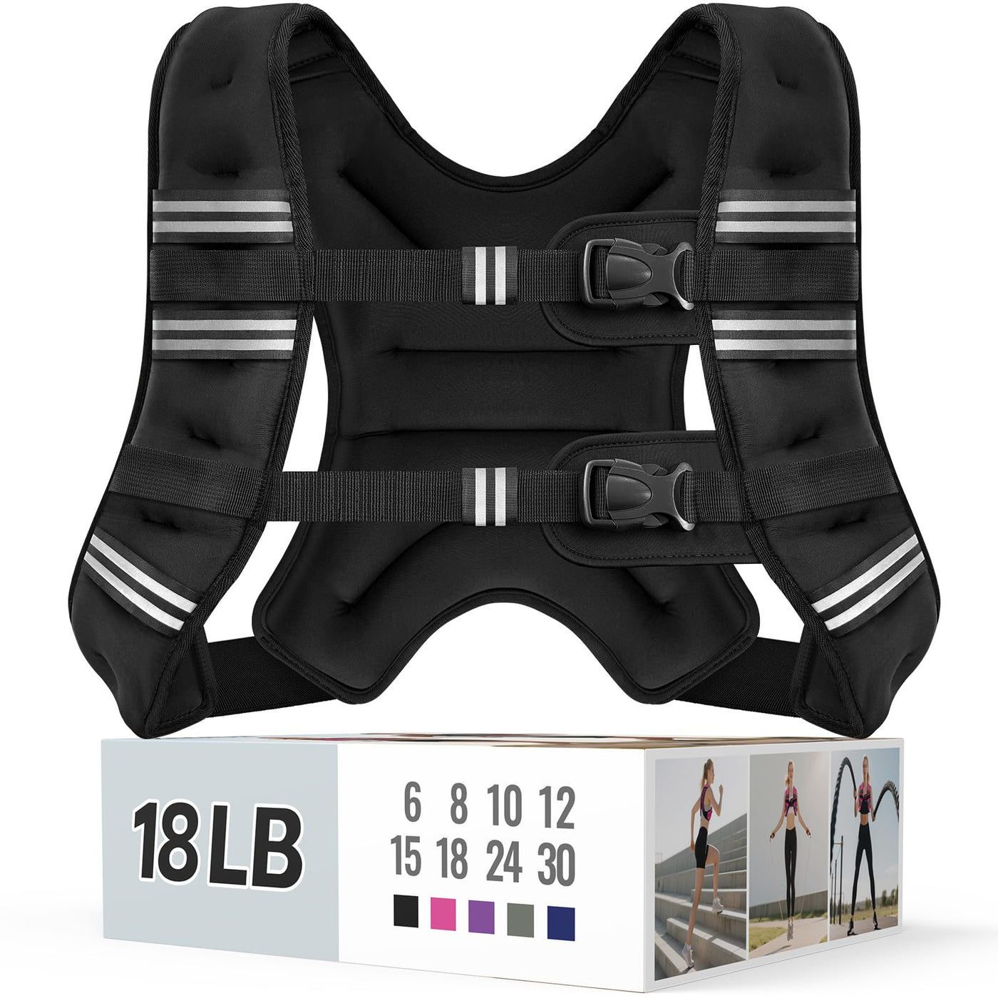 Zeerun Weighted Vest, 6lb/8lb/10lb/12lb/15lb/18lb/20lb/24lb/30lb for Men Women, Reflective Stripe Adjustable Buckle, Comfortable Durable Rucking Vest for Walking Running Strength Training