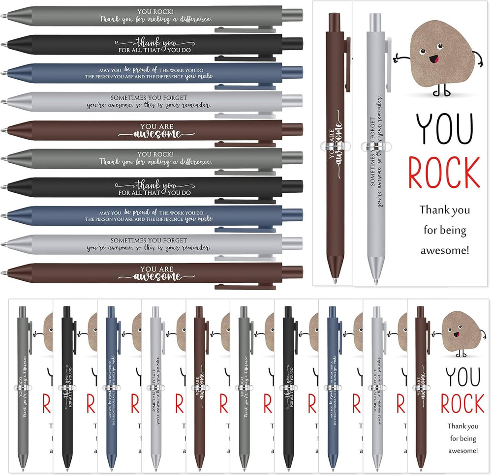 Sayglossy 25 Sets You Rock Pens Gifts Bulk Employee Appreciation Gifts Ballpoint Pens and Inspirational Card for Graduation Teacher Students Father Day Team Office Coworker Staff