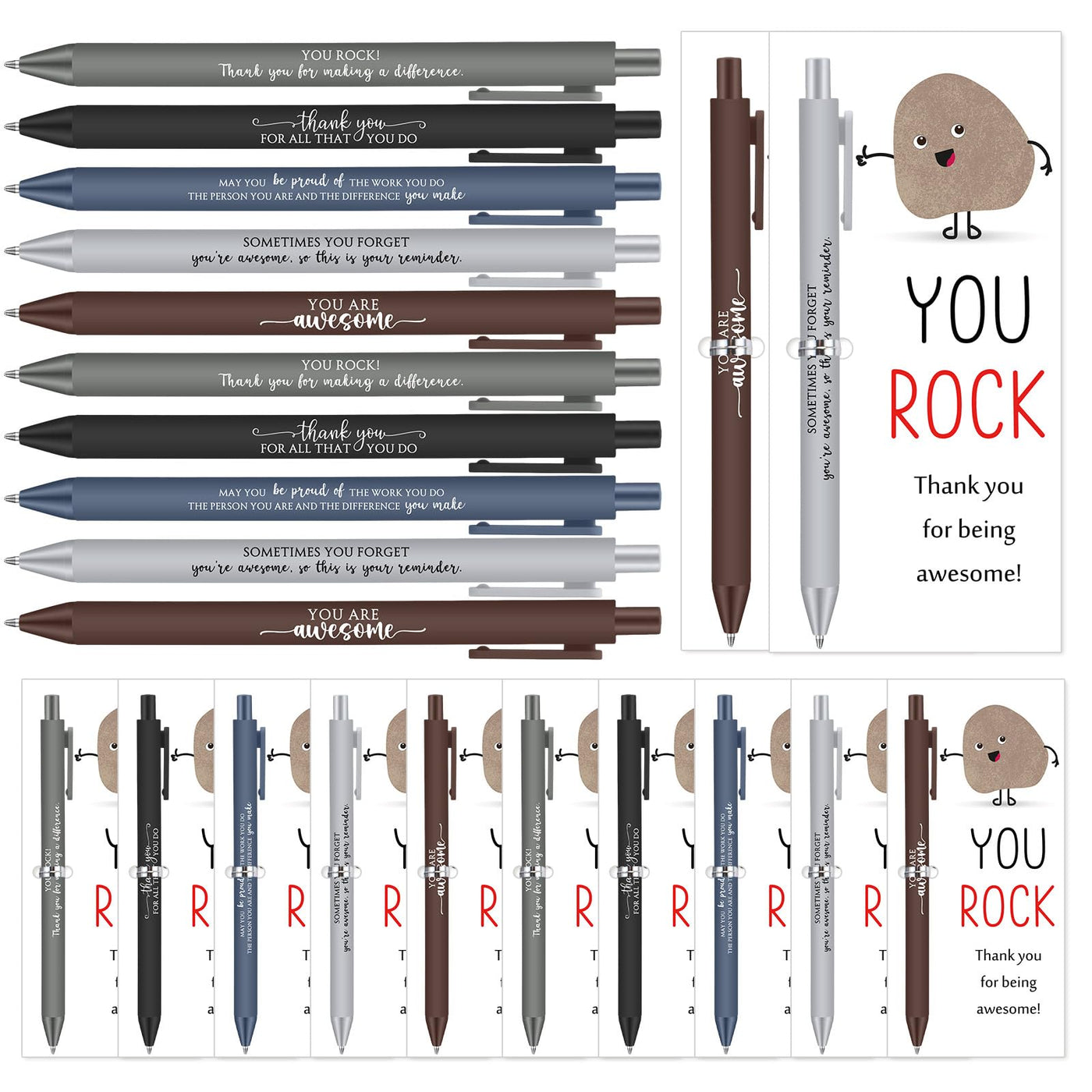Sayglossy 25 Sets You Rock Pens Gifts Bulk Employee Appreciation Gifts Ballpoint Pens and Inspirational Card for Graduation Teacher Students Father Day Team Office Coworker Staff