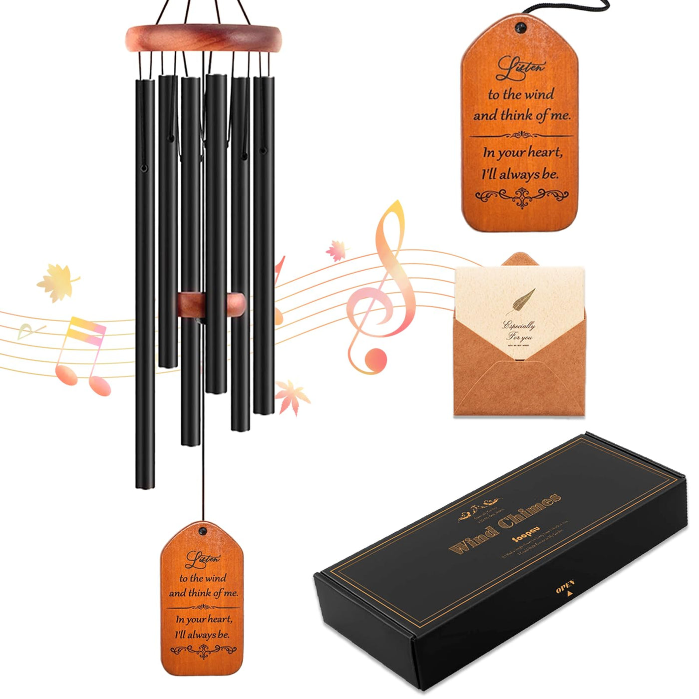 Soopau Wind Chimes for Outside, 30" Wooden Sympathy Wind Chimes Memorial Wind Chime for Loss of Loved One Mother Father, Sympathy Gift Home Decor Outdoor Garden Patio