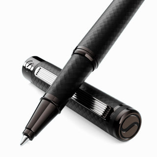 Scriveiner Black Lacquer Rollerball Pen - Stunning Luxury Pen, Real Gold Plating, Schmidt Ink Refill, Best Roller Ball Gift Set for Men & Women, Professional, Executive Office, Nice Pens
