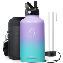 BUZIO 40oz Insulated Water Bottle, Triple Wall Vacuum Stainless Steel Water Flask with 2 lids, Lead-Free BPA-Free Straw Lid Sports Canteen Jug, Cold 48H & Hot 24H- Black