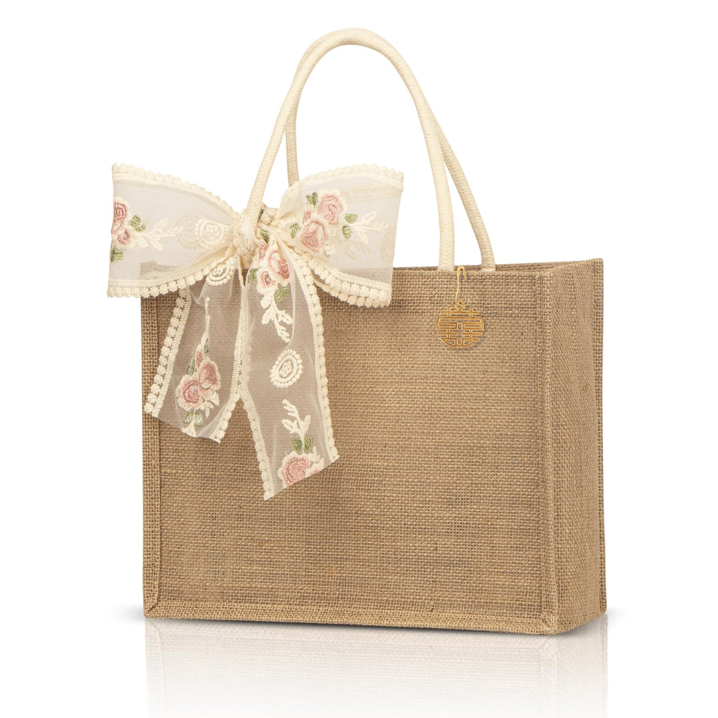 Burlap Jute Tote Bags with PE Lined Water-Resistant Interior, 13x9x5 Inch Reusable Bag for Beach,Shopping, Bridesmaid Gift