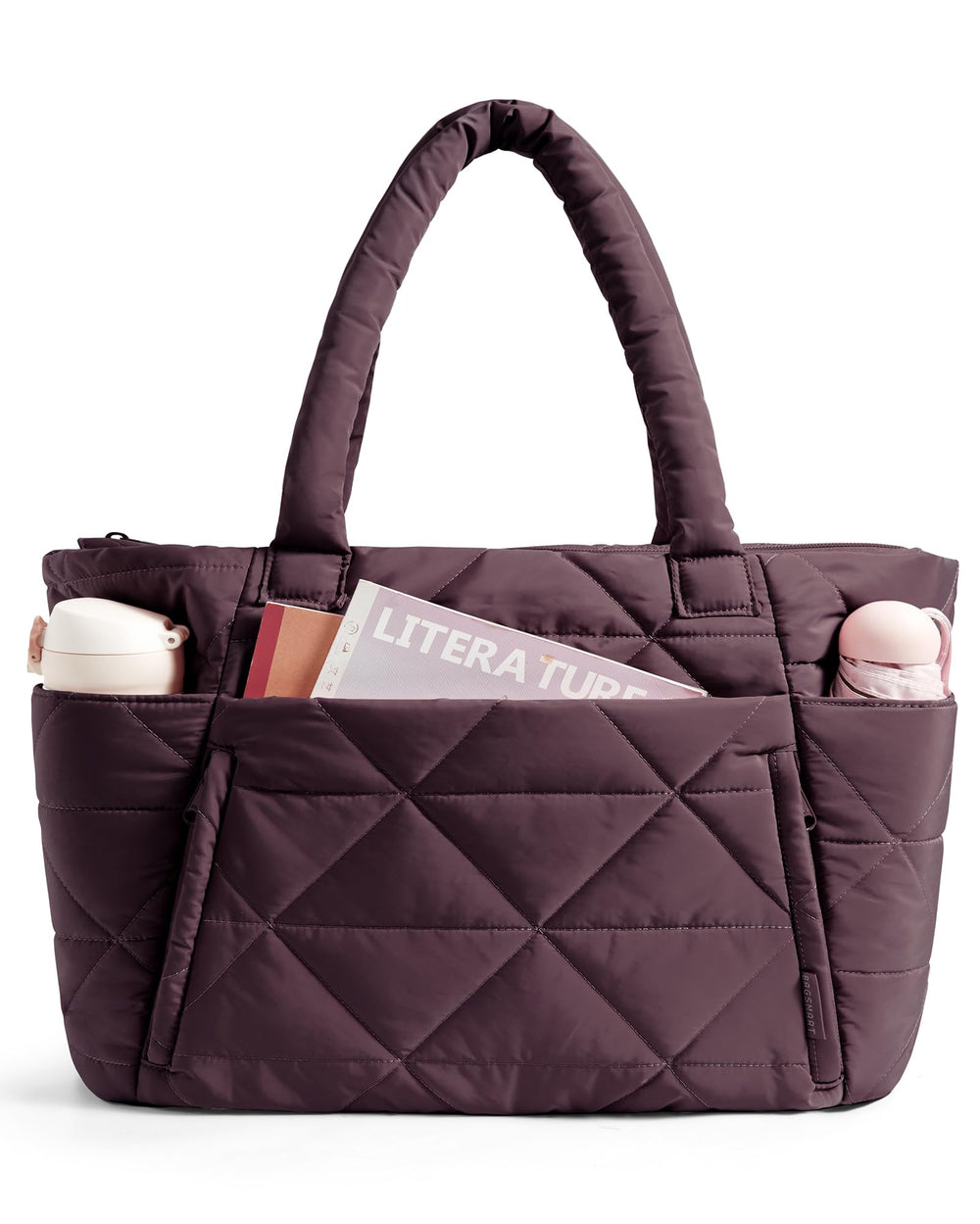 BAGSMART Tote Bag for Women, Puffer Tote Bag with Zipper, Large Quilted Shoulder Bag with Compartments for Travel, Work, Gym