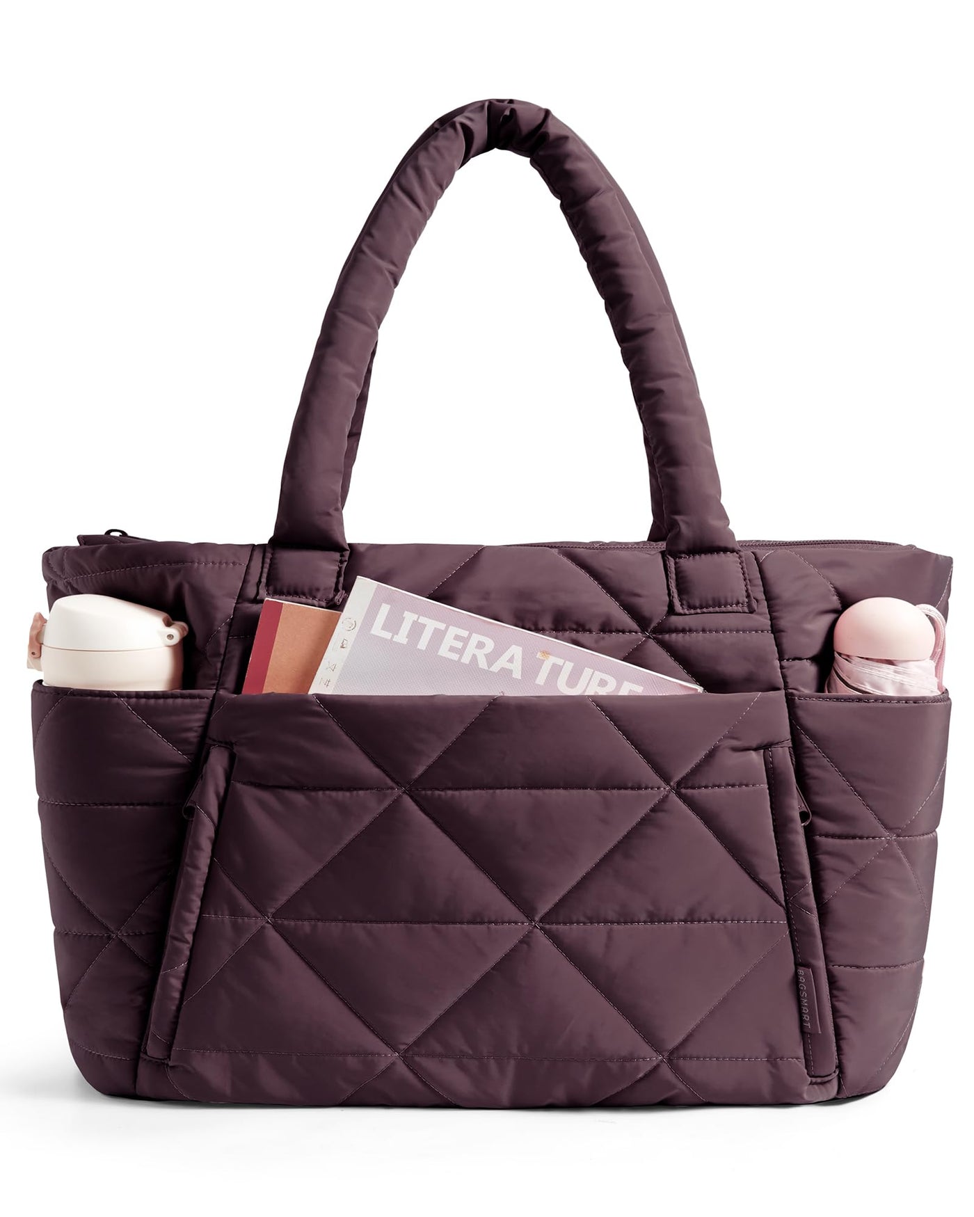 BAGSMART Tote Bag for Women, Puffer Tote Bag with Zipper, Large Quilted Shoulder Bag with Compartments for Travel, Work, Gym