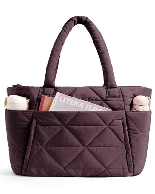 BAGSMART Tote Bag for Women, Puffer Tote Bag with Zipper, Large Quilted Shoulder Bag with Compartments for Travel, Work, Gym