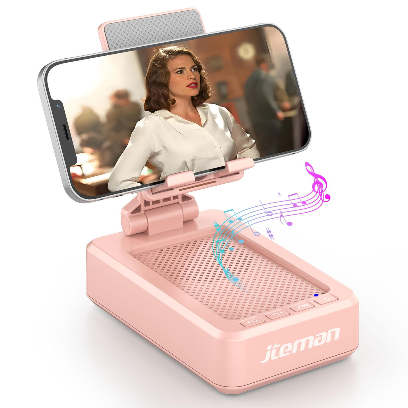 JTEMAN Cell Phone Stand with Bluetooth Speaker, HD Stereo Sound & Anti-Slip Base, Foldable Adjustable Desktop Phone Holder for Home Office, Cool Tech Gadgets Birthday Gifts for Men Women (Black)