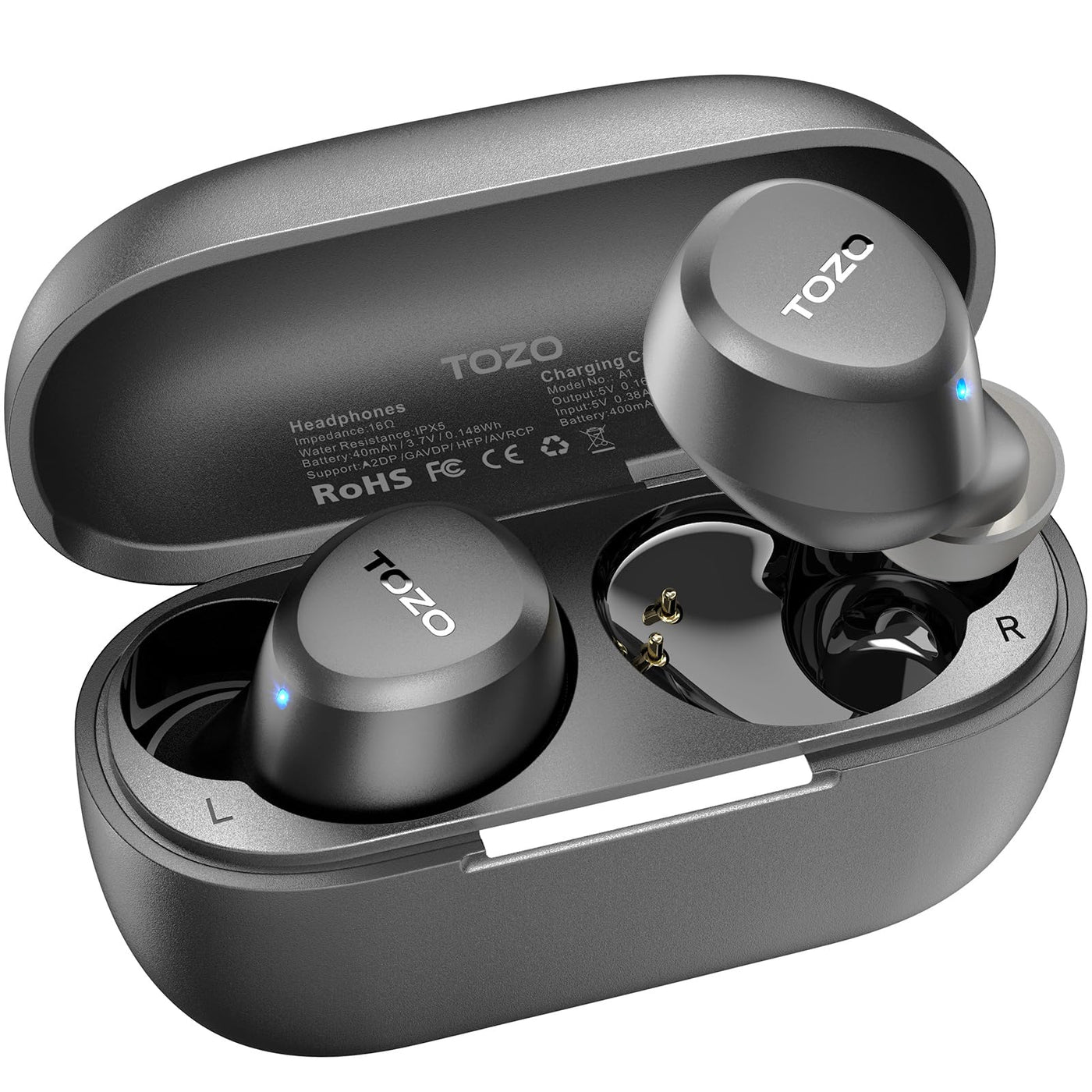 TOZO A1 Wireless Earbuds Bluetooth 5.3 Light Weight in Ear IPX5 Waterproof Headphones 2 Mic for AI Calls, Immersive Premium Sound Bass Headset with Charging Case, 32 Presets EQ Customization via App