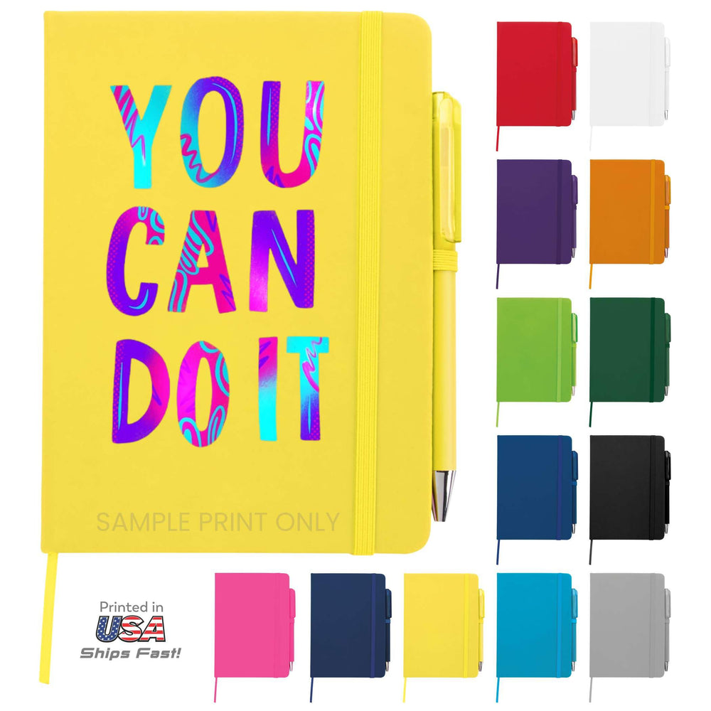Personalized Notebook Journal – 5” x 7” Customized Notebook with Name, Text or Logo - 100 Page Custom Journal. Leatherette Hardcover & Pen - Black 1 Pack
