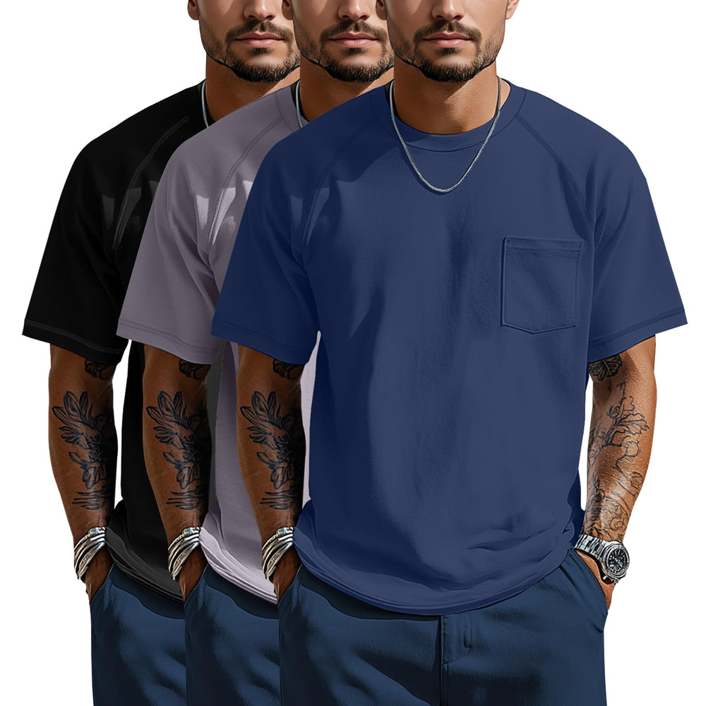 Neer 3 Pack Big and Tall Shirts for Men with Pocket XL-5XL Plus Size Crew Neck Raglan Short Sleeve Summer Casual T Shirts Tee
