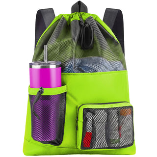 HOHOM Swim Mesh Beach Bag, Waterproof Gym Bags for Women and Men, Large Pool Bag Swimming Gear Drawstring Backpack
