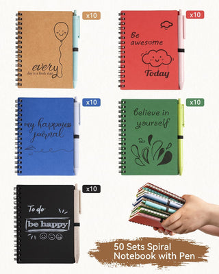Dynta 50 Sets Small Spiral Notebook and Pen, 4x5.5 Inch Inspirational Journals Bulk, Appreciation Thank You Gifts for Coworkers, Teachers, Students, Family and Friends