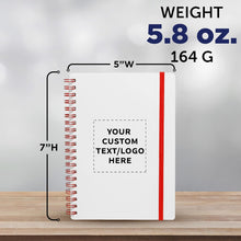 DISCOUNT PROMOS Personalized Custom White Spiral Notebook with Elastic Band Pack – 10/50/100 Pack, Customizable Text & Logo, 80 Lined Pages, Recycled Paper – Red