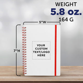 DISCOUNT PROMOS Personalized Custom White Spiral Notebook with Elastic Band Pack – 10/50/100 Pack, Customizable Text & Logo, 80 Lined Pages, Recycled Paper – Red