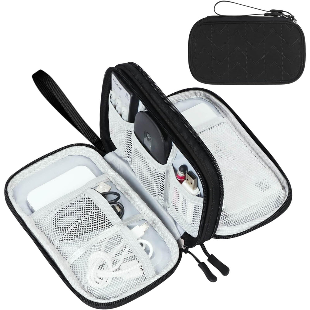 FYY Travel Cable Organizer Pouch Electronic Accessories Carry Case Portable Waterproof Double Layers All-in-One Storage Bag for Cord, Charger, Phone, Earphone Black
