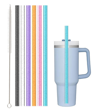 Replacement Straw Compatible with Stanley 40 oz 30 oz Cup Tumbler, 6 Pack Reusable Straw with Cleaning Brush, Plastic, Clear