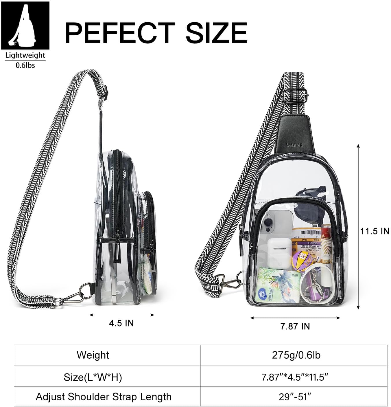 LATMAP Clear Bag for Stadium Events, Clear Purse for Women Stadium Crossbody Bag, Transparent Bag for Concerts Sports