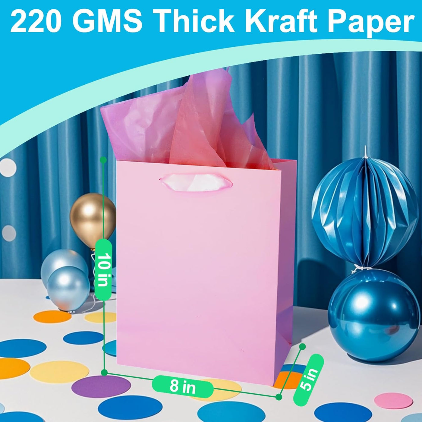 MOXARYSU 8 Pcs Medium Gift Bags With Handles: 8x5x10 Rainbow Colour Gift Bags Kraft Paper Party Favor Bags With 16 Tissues For Party,Birthday,Baby Shower,Wedding（8 Colors）