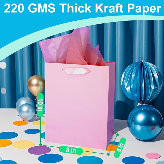 MOXARYSU 8 Pcs Medium Gift Bags With Handles: 8x5x10 Rainbow Colour Gift Bags Kraft Paper Party Favor Bags With 16 Tissues For Party,Birthday,Baby Shower,Wedding（8 Colors） - hover image