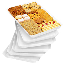 SpaceTrove 4-Pack Serving Tray Set, Reusable Plastic Serving Platter for Party Supplies, Entertaining, Grilling Accessories, Stackable Kitchen Snack Box Container for Dessert, Fruit, Cookie, (Black)