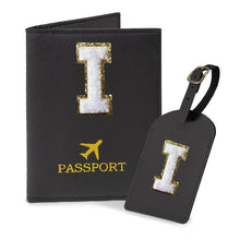 COSHAYSOO Purple Passport Cover Holder and Initial Luggage Tag Set TSA Approved with Personalized Monogram Chenille Letter Patch for Women Teen Girls, Cute Travel Bag Suitcase Identifier (A)