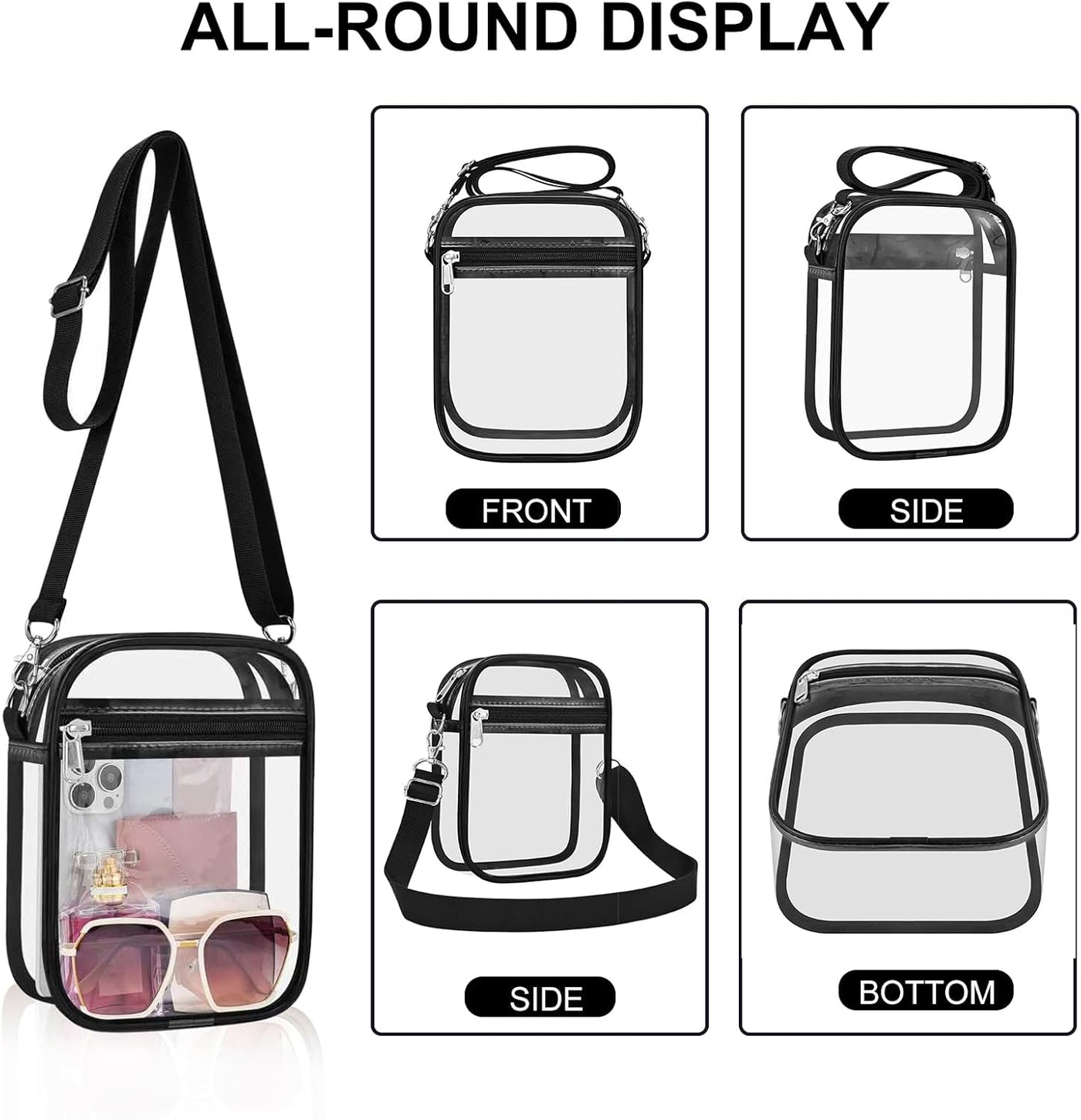 Clear Bag Stadium Approved Clear Purse for Women Clear Crossbody Bag for Stadium Events Concerts Festivals