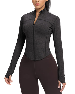 AVGO Women's Cropped Running Workout Jackets Zip Slim Fit Athletic Tops with Thumb Holes