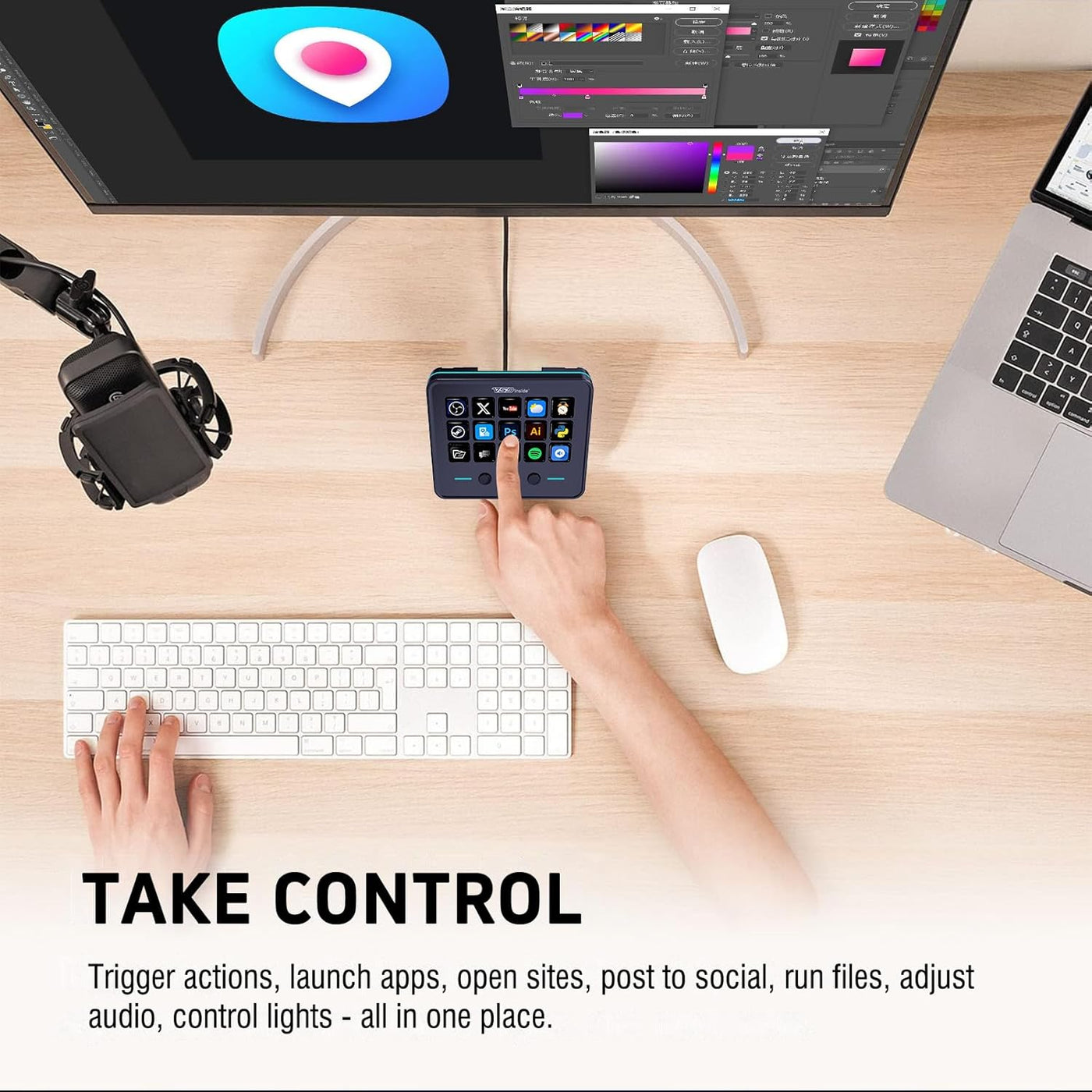VSDINSIDE Macro Keypad, Stream Controller Deck Gaming Streaming Shortcut Keyboard, 18 Programmable Keys Customizable Visual AI Pad USB Soundboard for OBS, YouTube, Desk Office Setup, Laptop, PC, Mac