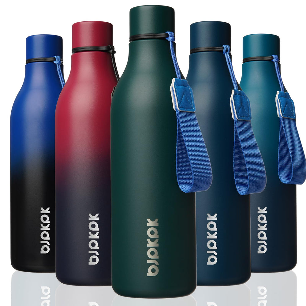 BJPKPK Insulated Water Bottles, 18 oz Stainless Steel Metal Water Bottle with Strap, BPA Free Leak Proof Jugs, Mugs, Flasks, Reusable Thermal Flasks for Sports & Travel, Orange